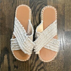 Beige Fringed Women's Sandals